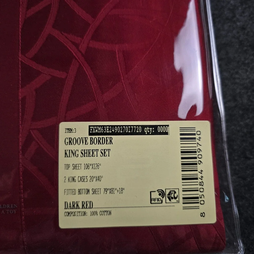 Frette 1860 Dark Red Groove Border King Sheet Set 100% Cotton Italian Luxury New